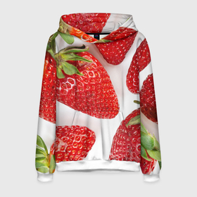Мужская толстовка 3D с принтом strawberries в Екатеринбурге, 100% полиэстер | двухслойный капюшон со шнурком для регулировки, мягкие манжеты на рукавах и по низу толстовки, спереди карман-кенгуру с мягким внутренним слоем. | strawberries | еда | клубника | красный | лето | ростислав удача | сад | ягоды