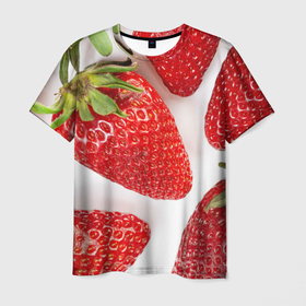 Мужская футболка 3D с принтом strawberries в Белгороде, 100% полиэфир | прямой крой, круглый вырез горловины, длина до линии бедер | strawberries | еда | клубника | красный | лето | ростислав удача | сад | ягоды