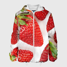 Мужская куртка 3D с принтом strawberries в Белгороде, ткань верха — 100% полиэстер, подклад — флис | прямой крой, подол и капюшон оформлены резинкой с фиксаторами, два кармана без застежек по бокам, один большой потайной карман на груди. Карман на груди застегивается на липучку | Тематика изображения на принте: strawberries | еда | клубника | красный | лето | ростислав удача | сад | ягоды