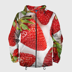 Мужская ветровка 3D с принтом strawberries в Екатеринбурге, 100% полиэстер | подол и капюшон оформлены резинкой с фиксаторами, два кармана без застежек по бокам, один потайной карман на груди | strawberries | еда | клубника | красный | лето | ростислав удача | сад | ягоды