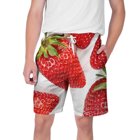 Мужские шорты 3D с принтом strawberries в Новосибирске,  полиэстер 100% | прямой крой, два кармана без застежек по бокам. Мягкая трикотажная резинка на поясе, внутри которой широкие завязки. Длина чуть выше колен | Тематика изображения на принте: strawberries | еда | клубника | красный | лето | ростислав удача | сад | ягоды