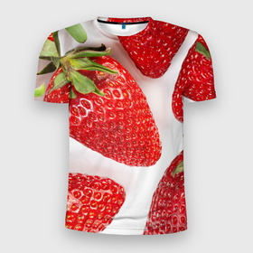 Мужская футболка 3D Slim с принтом strawberries в Тюмени, 100% полиэстер с улучшенными характеристиками | приталенный силуэт, круглая горловина, широкие плечи, сужается к линии бедра | strawberries | еда | клубника | красный | лето | ростислав удача | сад | ягоды