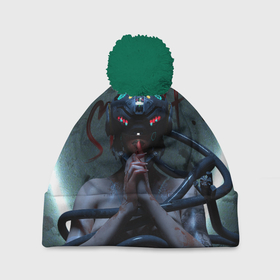 Шапка 3D c помпоном с принтом Shhh.. в Белгороде, 100% полиэстер | универсальный размер, печать по всей поверхности изделия | Тематика изображения на принте: cyberpunk | cyborg | girl | helmet | девушка | киберпанк | киборг | шлем