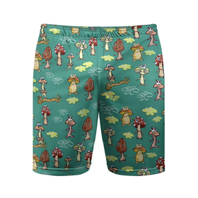 Мужские шорты спортивные с принтом Грибные человечки. в Тюмени,  |  | грибник | грибной | грибочек | грибочки | грибы | детские рисунки | детский рисунок | для детей | забавные человечки | зеленый | изумрудный | мультфильм | прикольные человечки | человечки