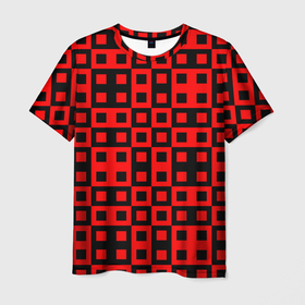 Мужская футболка 3D с принтом ТЕКСТУРНЫЕ КРАСНО ЧЕРНЫЕ КВАДРАТЫ в Петрозаводске, 100% полиэфир | прямой крой, круглый вырез горловины, длина до линии бедер | абстрактные | геометрические | красочные | современные | фигура | цветные