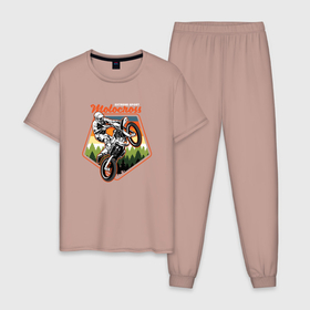 Мужская пижама хлопок с принтом Motocross   Мотокросс , 100% хлопок | брюки и футболка прямого кроя, без карманов, на брюках мягкая резинка на поясе и по низу штанин
 | Тематика изображения на принте: moto | motocross | мото | мотокросс | мотоцикл | мотоциклист