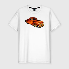 Мужская футболка хлопок Slim с принтом Классический автомобиль ретро в Санкт-Петербурге, 92% хлопок, 8% лайкра | приталенный силуэт, круглый вырез ворота, длина до линии бедра, короткий рукав | авто | автомобиль | машина | ретро | старая машина | тачка
