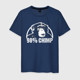 Мужская футболка хлопок с принтом 98 процентов шимпанзе в Новосибирске, 100% хлопок | прямой крой, круглый вырез горловины, длина до линии бедер, слегка спущенное плечо. | monkey | гамадрил | мартышка | обезьяна | обезьянка | обезьяны | примат | шимпанзе