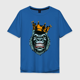 Мужская футболка хлопок Oversize с принтом Злая обезьяна в короне в Курске, 100% хлопок | свободный крой, круглый ворот, “спинка” длиннее передней части | monkey | гамадрил | гарила | горилла | злая обезьяна с короной | обезьяна | обезьянка | обезьяны | павиан | примат