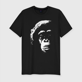 Мужская футболка хлопок Slim с принтом Лик шимпанзе в Санкт-Петербурге, 92% хлопок, 8% лайкра | приталенный силуэт, круглый вырез ворота, длина до линии бедра, короткий рукав | monkey | гамадрил | мартышка | обезьяна | обезьянка | обезьяны | павиан | примат | шимпанзе