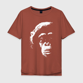 Мужская футболка хлопок Oversize с принтом Лик шимпанзе в Новосибирске, 100% хлопок | свободный крой, круглый ворот, “спинка” длиннее передней части | monkey | гамадрил | мартышка | обезьяна | обезьянка | обезьяны | павиан | примат | шимпанзе