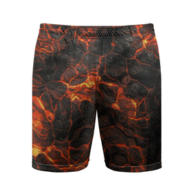 Мужские шорты спортивные с принтом Лавовый камень в Екатеринбурге,  |  | бурлит | горит | кипит | кипящая лава | лава | огненная | огонь | патерн | плавится | светится | свечение | текстура