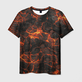 Мужская футболка 3D с принтом Лавовый камень в Екатеринбурге, 100% полиэфир | прямой крой, круглый вырез горловины, длина до линии бедер | бурлит | горит | кипит | кипящая лава | лава | огненная | огонь | патерн | плавится | светится | свечение | текстура