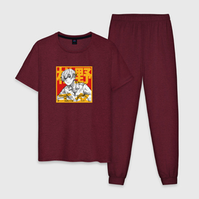 Мужская пижама хлопок с принтом Чифую Мацуно art в Тюмени, 100% хлопок | брюки и футболка прямого кроя, без карманов, на брюках мягкая резинка на поясе и по низу штанин
 | Тематика изображения на принте: anime | chifuyu matsuno | tokyo revengers | аниме | анимэ | тифую мацуно | токийские мстители