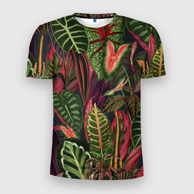 Мужская футболка 3D Slim с принтом Красные Тропики в Курске, 100% полиэстер с улучшенными характеристиками | приталенный силуэт, круглая горловина, широкие плечи, сужается к линии бедра | flowers | букет | природа | растение | флора | цветы