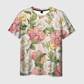 Мужская футболка 3D с принтом Цветы Английские Розы в Курске, 100% полиэфир | прямой крой, круглый вырез горловины, длина до линии бедер | flowers | букет | природа | растение | флора | цветы