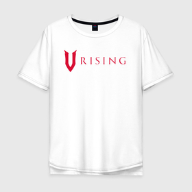 Мужская футболка хлопок Oversize с принтом V Rising logotype в Новосибирске, 100% хлопок | свободный крой, круглый ворот, “спинка” длиннее передней части | games | logo | mmo rpg | shield | v rising | vampire | вампир | игры | лого | ммо рпг | щит