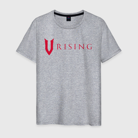 Мужская футболка хлопок с принтом V Rising logotype в Санкт-Петербурге, 100% хлопок | прямой крой, круглый вырез горловины, длина до линии бедер, слегка спущенное плечо. | games | logo | mmo rpg | shield | v rising | vampire | вампир | игры | лого | ммо рпг | щит