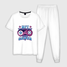 Мужская пижама хлопок с принтом NFT | GAMER , 100% хлопок | брюки и футболка прямого кроя, без карманов, на брюках мягкая резинка на поясе и по низу штанин
 | art | drawing | gamepad | gamer | joystick | nft | арт | джойстик | нфт | рисунок