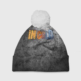 Шапка 3D c помпоном с принтом IN COLD горизонтальный логотип на темно сером фоне в Белгороде, 100% полиэстер | универсальный размер, печать по всей поверхности изделия | cold | in | in cold | incold | metal | rock | в холоде | метал | металл | рок