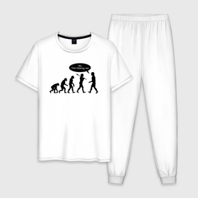 Мужская пижама хлопок с принтом Хватит ходить за мной (эволюция) , 100% хлопок | брюки и футболка прямого кроя, без карманов, на брюках мягкая резинка на поясе и по низу штанин
 | monkey | гамадрил | гарила | горилла | мартышка | обезьяна | обезьянка | обезьяны | павиан | примат | шимпанзе | эволюция