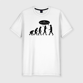 Мужская футболка хлопок Slim с принтом Хватит ходить за мной (эволюция) в Кировске, 92% хлопок, 8% лайкра | приталенный силуэт, круглый вырез ворота, длина до линии бедра, короткий рукав | monkey | гамадрил | гарила | горилла | мартышка | обезьяна | обезьянка | обезьяны | павиан | примат | шимпанзе | эволюция