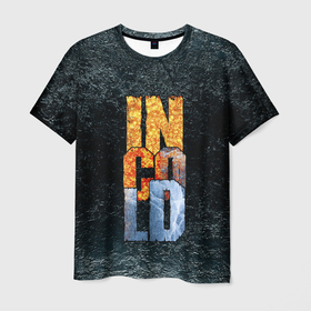 Мужская футболка 3D с принтом IN COLD логотип на темном фоне в Белгороде, 100% полиэфир | прямой крой, круглый вырез горловины, длина до линии бедер | cold | in | in cold | incold | metal | rock | в холоде | метал | металл | рок