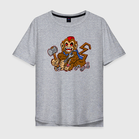 Мужская футболка хлопок Oversize с принтом Обезьяна с инструментами в Санкт-Петербурге, 100% хлопок | свободный крой, круглый ворот, “спинка” длиннее передней части | monkey | животное | мартышка | обезьяна | обезьянка | обезьяны | павиан | песик | плотник | примат | работник | рабочий | разноробочий | строитель | шимпанзе