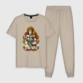 Мужская пижама хлопок с принтом Индуистский бог Хануман в Новосибирске, 100% хлопок | брюки и футболка прямого кроя, без карманов, на брюках мягкая резинка на поясе и по низу штанин
 | monkey | гамадрил | гарила | горилла | животное | индия | индуистский бог хануман | король обезьян | мартышка | обезьяна | обезьянка | обезьяны | павиан | примат | шимпанзе
