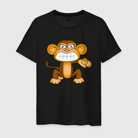 Мужская футболка хлопок с принтом Обезьяна тычет пальцем в Кировске, 100% хлопок | прямой крой, круглый вырез горловины, длина до линии бедер, слегка спущенное плечо. | monkey | гамадрил | животное | мартышка | обезьяна | обезьянка | обезьяны | павиан | примат | шимпанзе