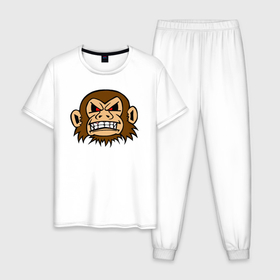 Мужская пижама хлопок с принтом Злая обезьянка , 100% хлопок | брюки и футболка прямого кроя, без карманов, на брюках мягкая резинка на поясе и по низу штанин
 | monkey | punk monkey | гамадрил | животное | мартышка | обезьяна | обезьянка | обезьяны | павиан | примат | шимпанзе
