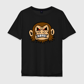 Мужская футболка хлопок Oversize с принтом Злая обезьянка в Новосибирске, 100% хлопок | свободный крой, круглый ворот, “спинка” длиннее передней части | monkey | punk monkey | гамадрил | животное | мартышка | обезьяна | обезьянка | обезьяны | павиан | примат | шимпанзе