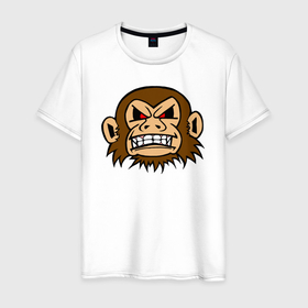 Мужская футболка хлопок с принтом Злая обезьянка в Курске, 100% хлопок | прямой крой, круглый вырез горловины, длина до линии бедер, слегка спущенное плечо. | monkey | punk monkey | гамадрил | животное | мартышка | обезьяна | обезьянка | обезьяны | павиан | примат | шимпанзе