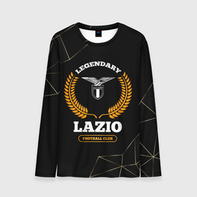 Мужской лонгслив 3D с принтом Лого Lazio и надпись Legendary Football Club на темном фоне , 100% полиэстер | длинные рукава, круглый вырез горловины, полуприлегающий силуэт | club | football | lazio | logo | клуб | лацио | лого | мяч | символ | спорт | футбол | футболист | футболисты | футбольный
