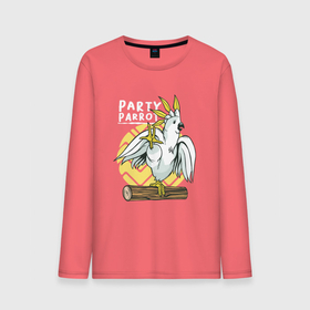 Мужской лонгслив хлопок с принтом Попугай тусовщик | Party Parrot в Санкт-Петербурге, 100% хлопок |  | cockatoo | dance | dancing | ветка | вечеринка | жердочка | жердь | на ветке | пати | попугай танцор | попугайчик | туса | тусовка