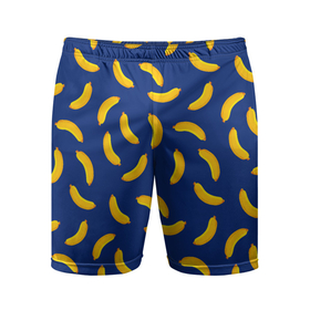 Мужские шорты спортивные с принтом Banana style Банана стайл, веселый банановый паттерн на синем фоне в Курске,  |  | Тематика изображения на принте: банан | бананы | веганы | вегетаринцы | желтый | плоский стиль | синий | текстура | тропики | фруктовый | фрукты | хаотичный
