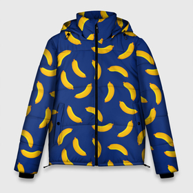 Мужская зимняя куртка 3D с принтом Banana style Банана стайл, веселый банановый паттерн на синем фоне в Курске, верх — 100% полиэстер; подкладка — 100% полиэстер; утеплитель — 100% полиэстер | длина ниже бедра, свободный силуэт Оверсайз. Есть воротник-стойка, отстегивающийся капюшон и ветрозащитная планка. 

Боковые карманы с листочкой на кнопках и внутренний карман на молнии. | Тематика изображения на принте: банан | бананы | веганы | вегетаринцы | желтый | плоский стиль | синий | текстура | тропики | фруктовый | фрукты | хаотичный