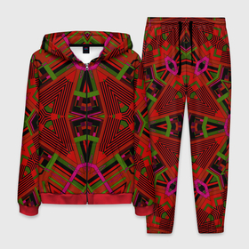 Мужской костюм 3D с принтом Геометрический этнический арабский узор в красно черный тонах в Белгороде, 100% полиэстер | Манжеты и пояс оформлены тканевой резинкой, двухслойный капюшон со шнурком для регулировки, карманы спереди | african | tribal pattern | геометрический узор | красный | орнамент | фольклор