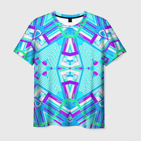 Мужская футболка 3D с принтом Геометрический орнамент в голубых тонах в Белгороде, 100% полиэфир | прямой крой, круглый вырез горловины, длина до линии бедер | blue | ethnic | geometric shapes | орнамент | этнический