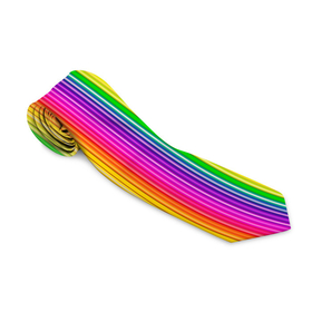 Галстук 3D с принтом ЦВЕТНЫЕ РАДУЖНЫЕ ЛИНИИ в Белгороде, 100% полиэстер | Длина 148 см; Плотность 150-180 г/м2 | желтый | забавный | зеленый | красный | красочный | лето | одно направление | оптическая иллюзия | оранжевый | радуга | розовый | текстура | тонкая линия | узор | фон