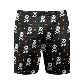 Мужские шорты спортивные с принтом Черепа и кости, паттерн в Тюмени,  |  | детский | дудл | звезды | кости | паттерн | пират | пиратский | скрещенные | хэллоуин | человеческие | черепа | черный