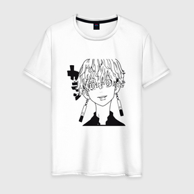 Мужская футболка хлопок с принтом Чифую Мацуно ЧБ , 100% хлопок | прямой крой, круглый вырез горловины, длина до линии бедер, слегка спущенное плечо. | anime | chifuyu matsuno | tokyo revengers | аниме | анимэ | тифую мацуно | токийские мстители | чифую мацуно