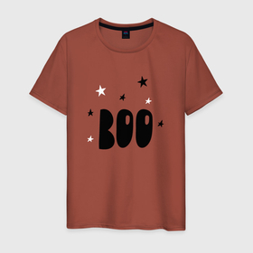 Мужская футболка хлопок с принтом BOО в Тюмени, 100% хлопок | прямой крой, круглый вырез горловины, длина до линии бедер, слегка спущенное плечо. | boo | английская | бу | детская | дудл | звезды | иностранная | надпись | пугать | хэллоуин | черная