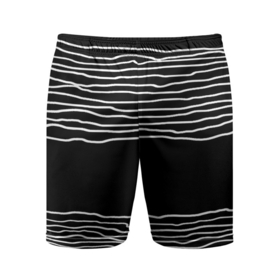 Мужские шорты спортивные с принтом Кpивые линии в Кировске,  |  | волны | кривые | линии | минимализм | минималистичный | полосатый | полоски | полосы | черно белый