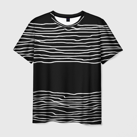 Мужская футболка 3D с принтом Кpивые линии в Екатеринбурге, 100% полиэфир | прямой крой, круглый вырез горловины, длина до линии бедер | волны | кривые | линии | минимализм | минималистичный | полосатый | полоски | полосы | черно белый