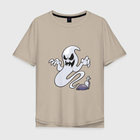 Мужская футболка хлопок Oversize с принтом Привиденько в Кировске, 100% хлопок | свободный крой, круглый ворот, “спинка” длиннее передней части | devil | halloween | horror | zombie | демон | дьявол | зло | зомби | каспер | кладбище | привидение | призрак | хоррор | хэллоуин
