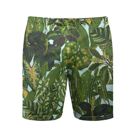 Мужские шорты спортивные с принтом Зеленые Тропические Растения в Тюмени,  |  | flowers | букет | природа | растение | флора | цветы