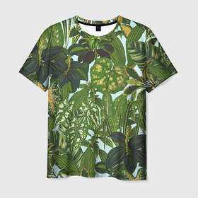 Мужская футболка 3D с принтом Зеленые Тропические Растения , 100% полиэфир | прямой крой, круглый вырез горловины, длина до линии бедер | flowers | букет | природа | растение | флора | цветы