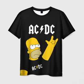 Мужская футболка 3D с принтом AC DC ГОМЕР СИМПСОН SIMPSONS в Новосибирске, 100% полиэфир | прямой крой, круглый вырез горловины, длина до линии бедер | ac | ac dc | dc | music | rock | simpson | simpsons | гомер | музыка | рок | симпсон | симпсоны