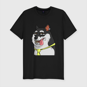Мужская футболка хлопок Slim с принтом NFT DOGE stuck out his tongue в Петрозаводске, 92% хлопок, 8% лайкра | приталенный силуэт, круглый вырез ворота, длина до линии бедра, короткий рукав | art | dog | doge | doggie | doggy | drawing | meme | nft | арт | мем | нфт | пес | песик | рисунок | собака | собачка